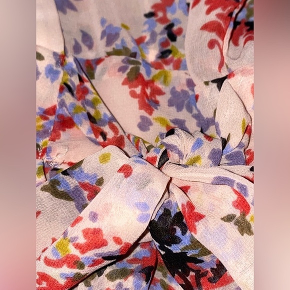 Elle Women Floral Chiffon Faux Wrap Lace Blouse Small Sheer Cottage Prairie - Picture 5 of 9